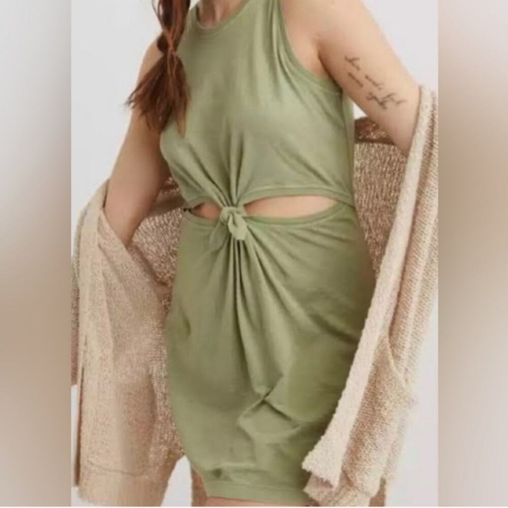 aerie Olive Green Twist-Front Mini Dress